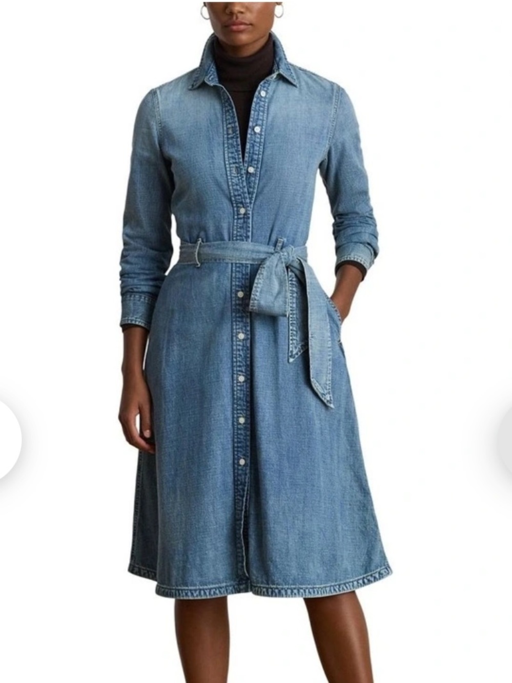 NEW💙RALPH LAUREN Belted Denim Shirtdress in Odeon light wash Size 10P $195